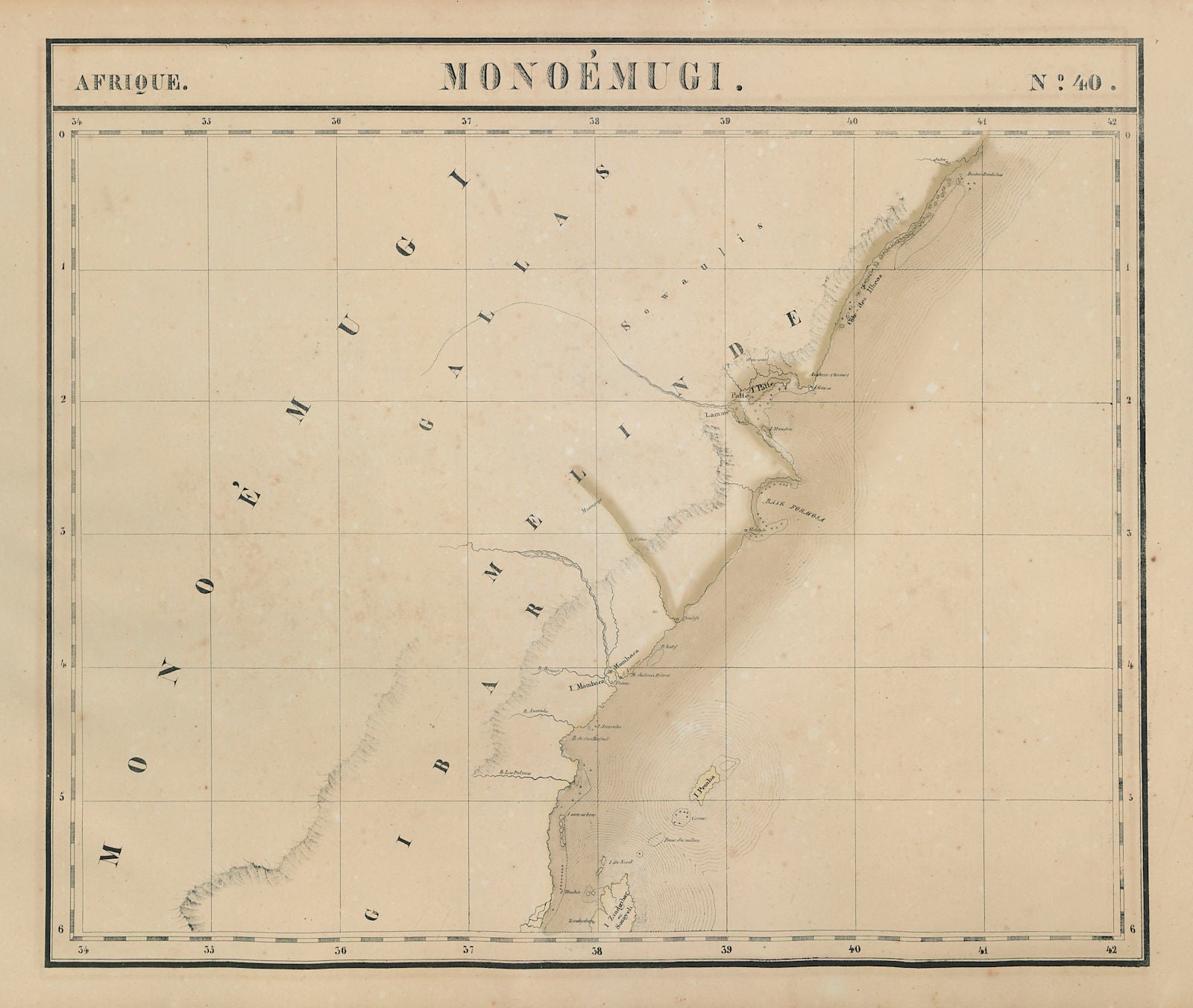 Afrique. Monoémugi #40 Kenya, Northern Tanzania & Zanzibar VANDERMAELEN 1827 map